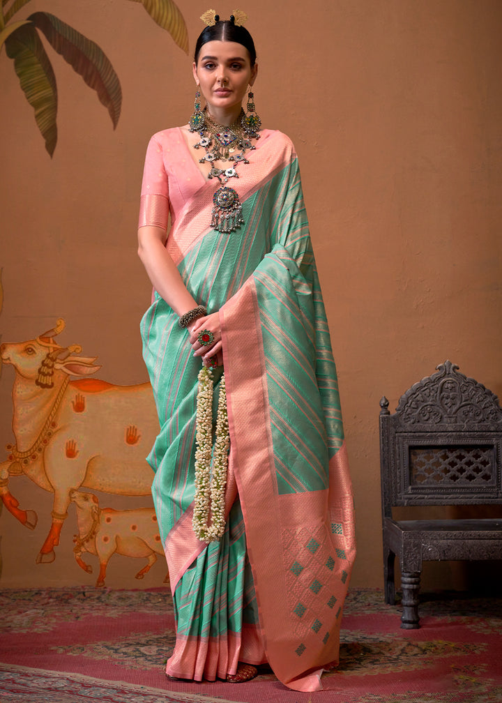 Blue & Pink Handloom Zari Woven Silk Saree