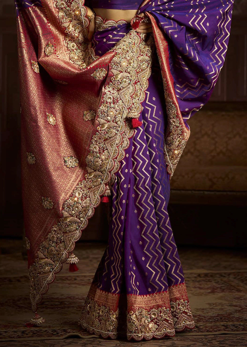 Pure Bangalore Taana Silk Saree Set – Heavy Embroidery & Zircon Work (Set of 6)