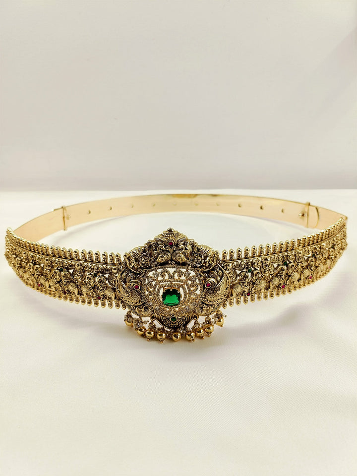 Shubhangi Green Antique Gold Waist Belt / Kamarbandh