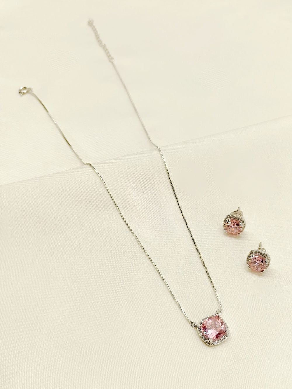 Alaina Pink American Diamond Pendant Set