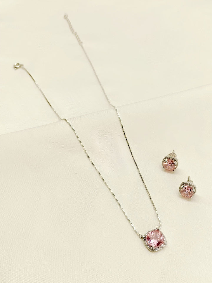 Alaina Pink American Diamond Pendant Set