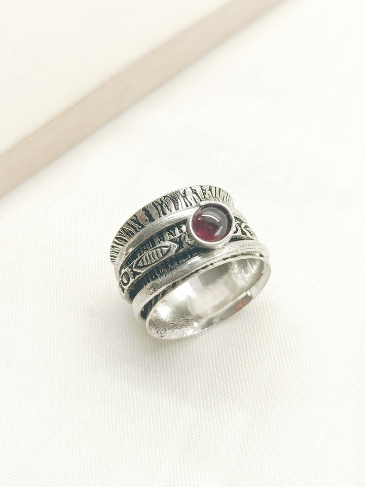 Kirat Maroon Oxidized Finger Ring