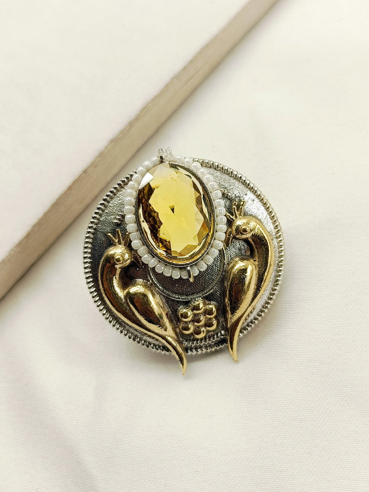 Girjaa Yellow Peacock Oxidized Finger Ring