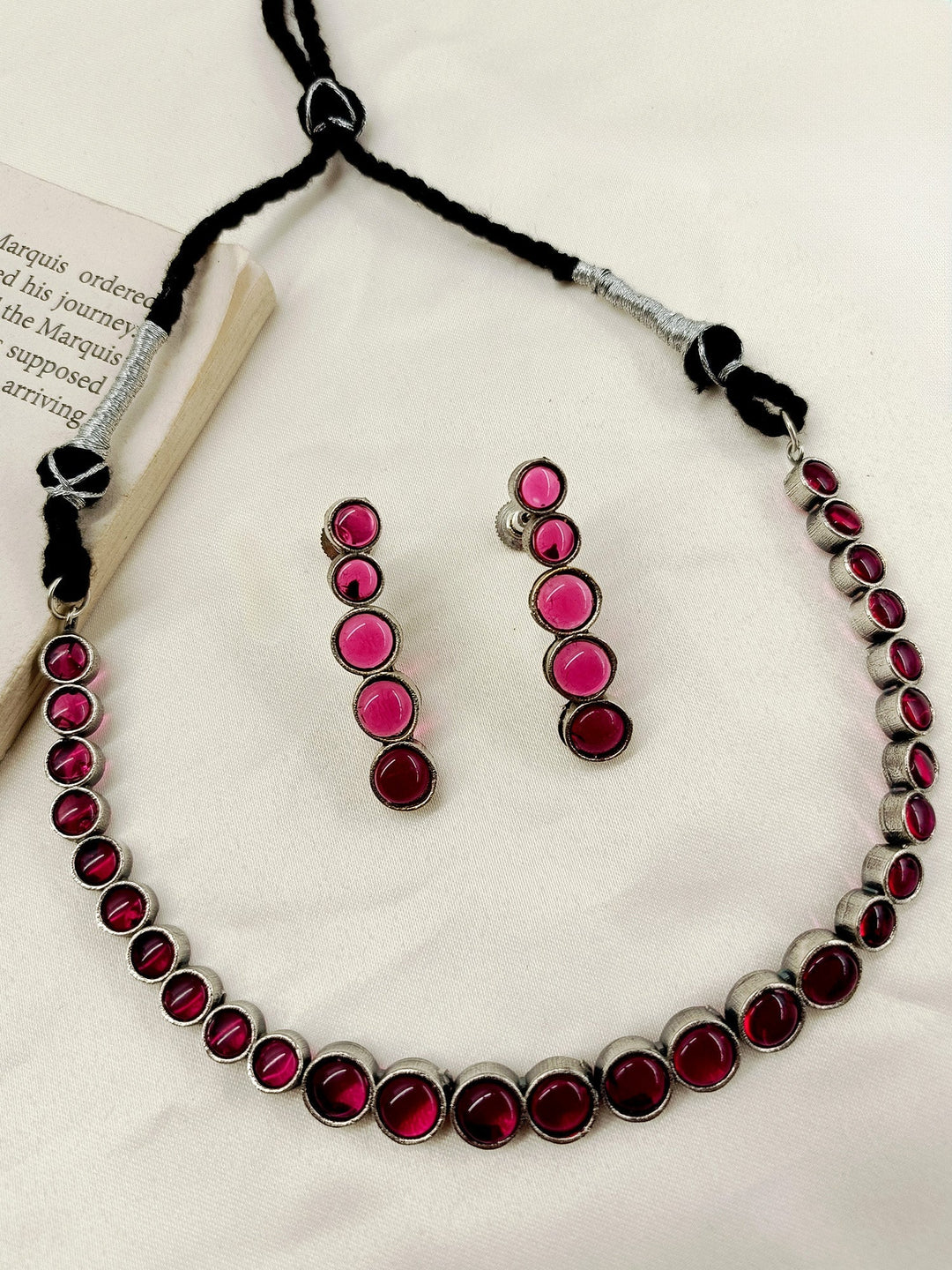 Eleanor Rose Pink Oxidized Necklace Set