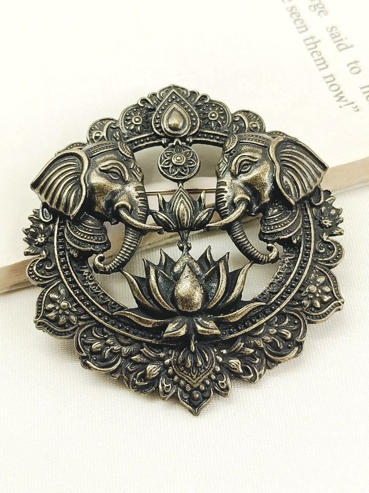 Aariv Antique Gold Elephant Men's Brooch