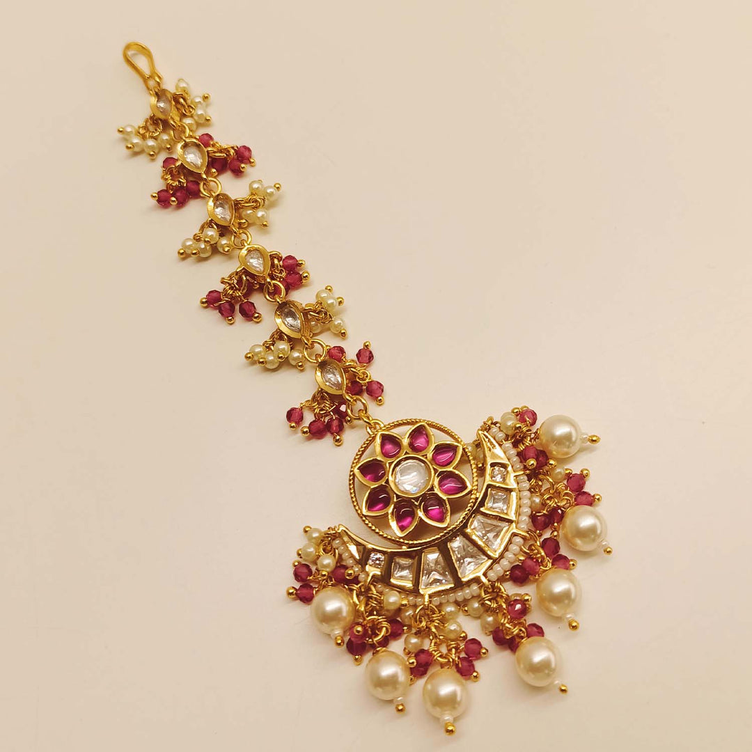 Ronika Gold Plated Rose Pink Kundan Teeka