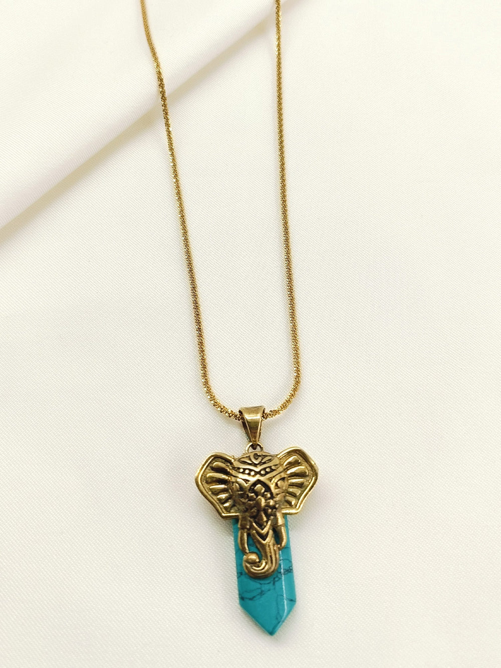 Bhuvan Elephant Head Turquoise Pendant Men's Neckpiece