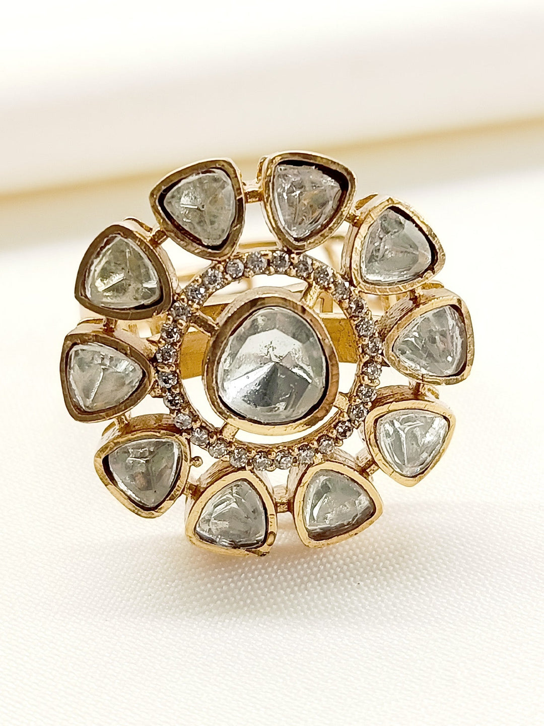 Raivsa White Kundan Finger Ring