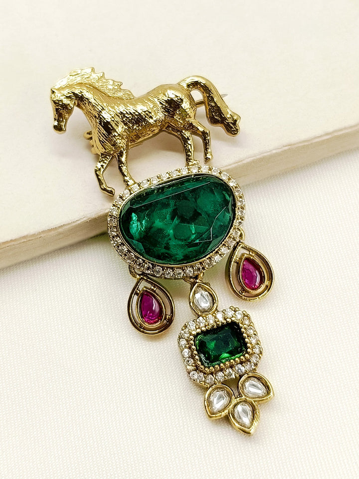 Abhimanyu Green Horse Brooch