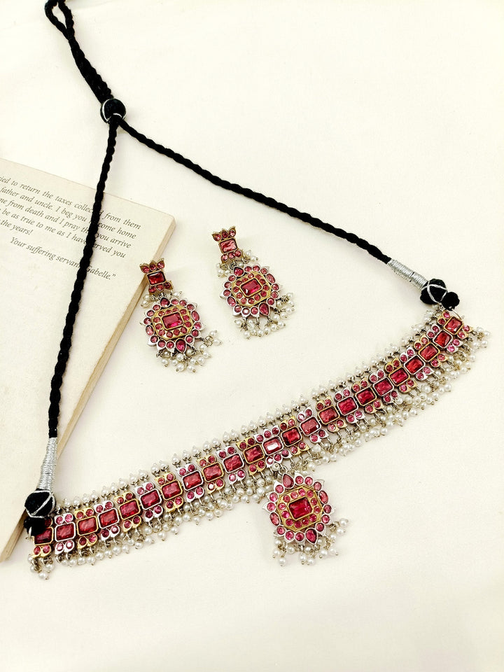 Tabu Maroon Oxidized Choker Set