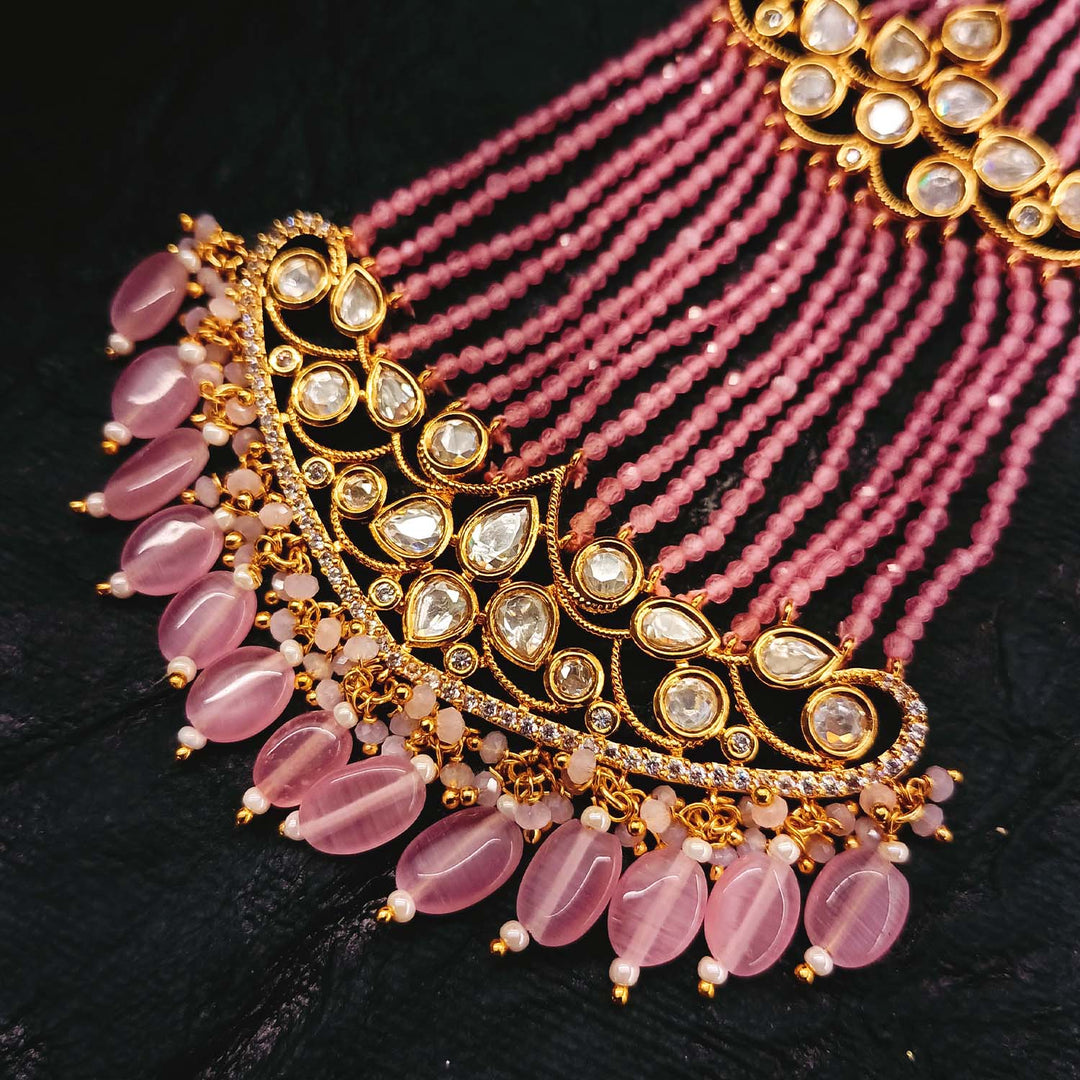 Kuhu Pink Gold Plated Kundan Passa