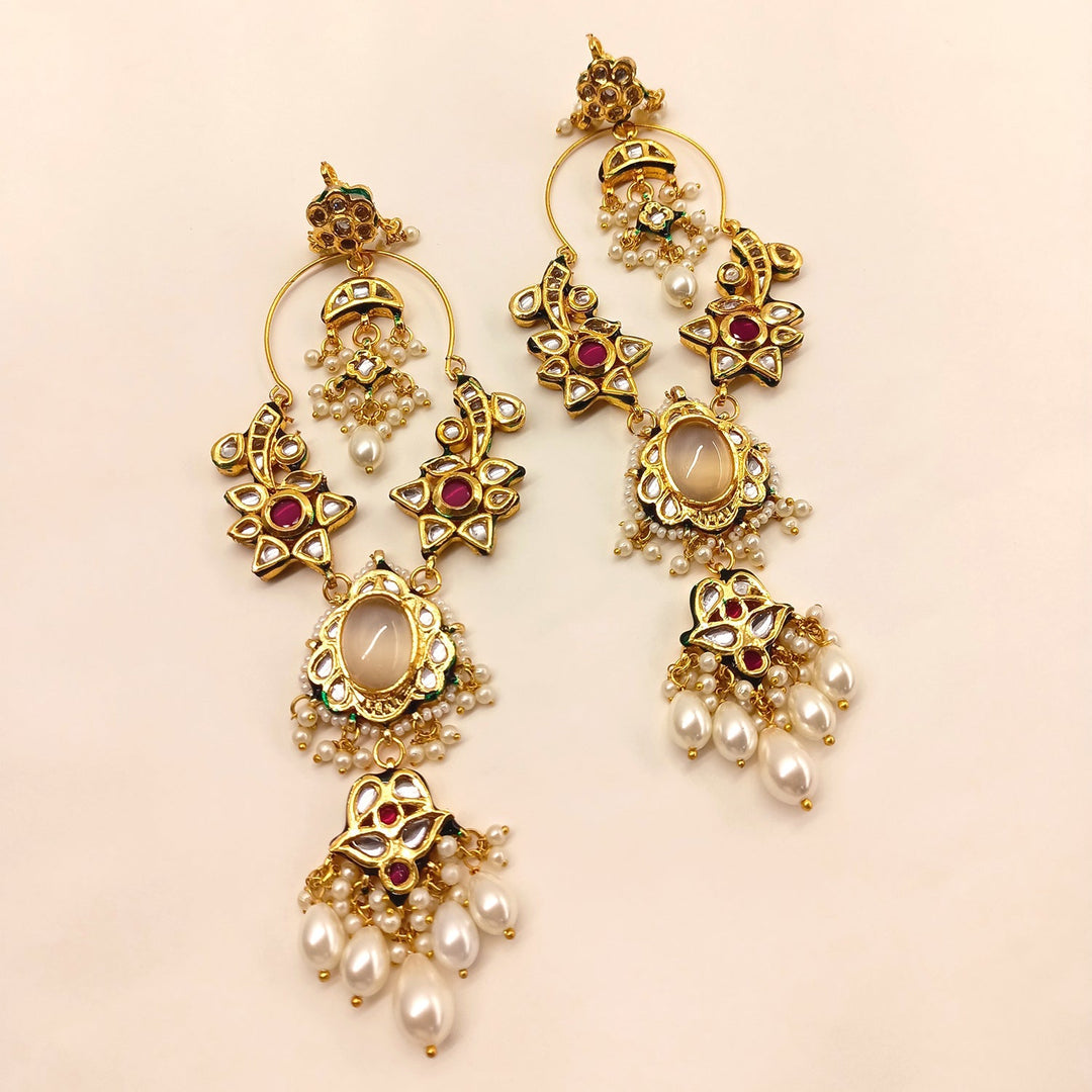 Pragya Long Kundan Earrings With White Stone