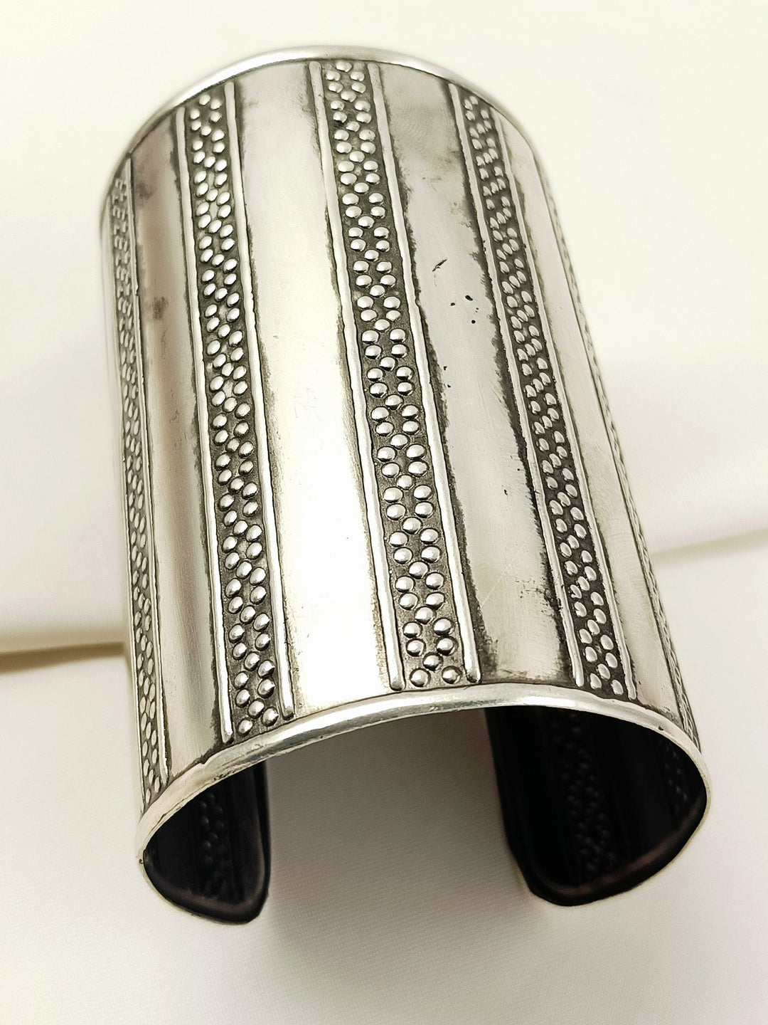 Adel Silver Dotted Stripe Broad Cuff Bracelet