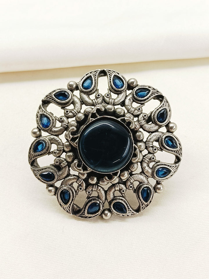 Bhaumi Blue Oxidized Finger Ring