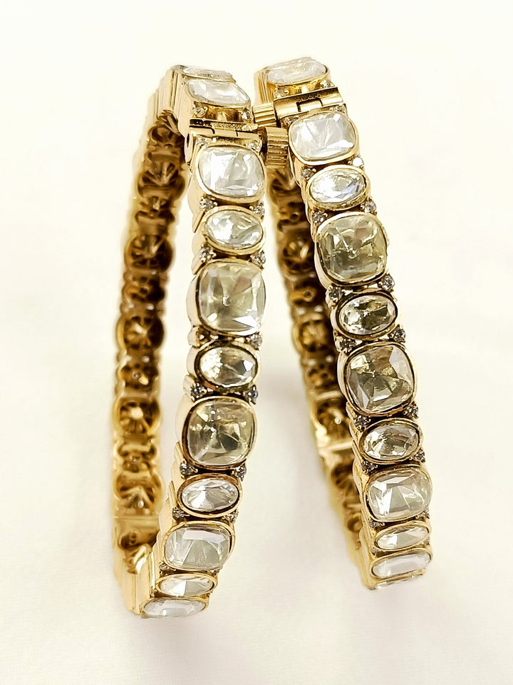 Idha White Kundan Bangles - Gold-Plated Brass