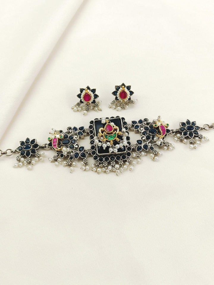 Shibu Blue Oxidized Choker Set