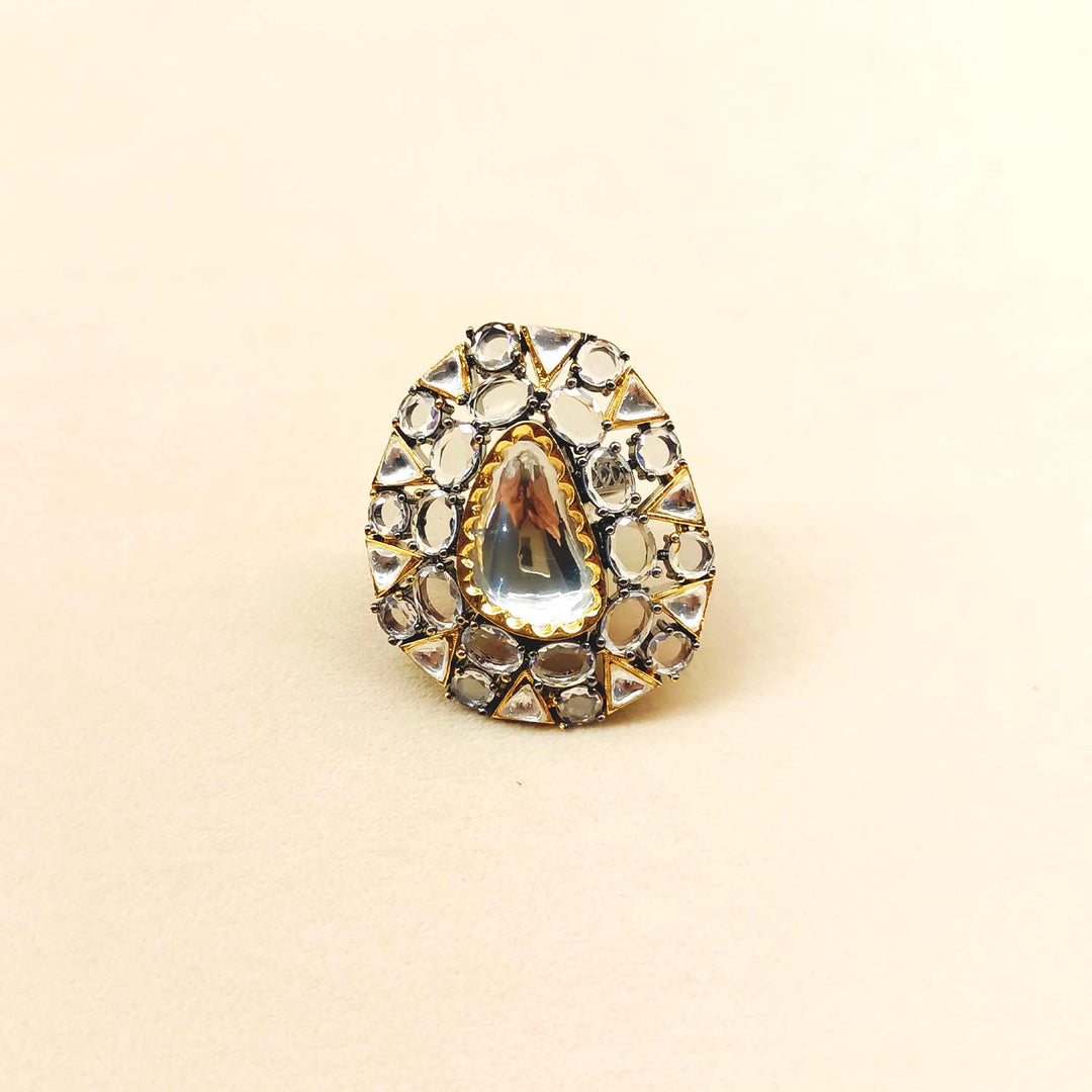 Hemakshi Diamonds Gold & Rhodium Plated Victorian Ring