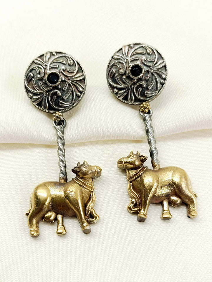 Mila Black Cow Oxidized Earrings
