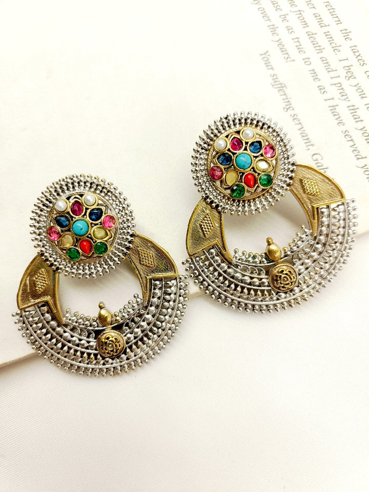 Zifa Multi Colour Oxidized Earrings