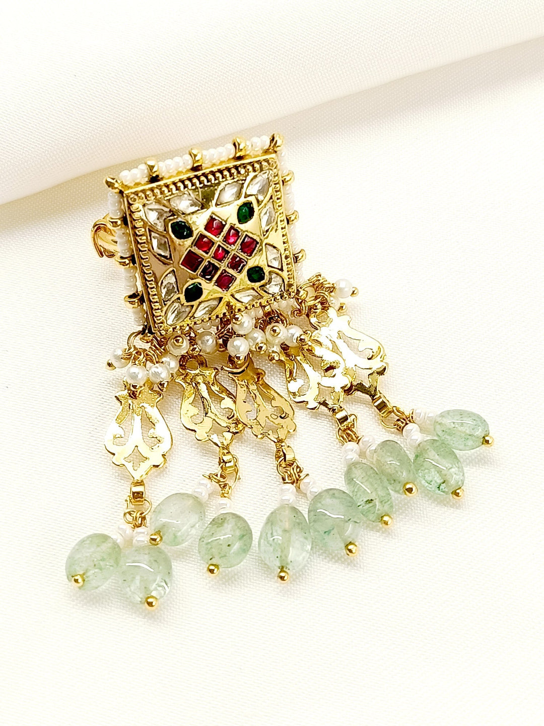 Kalpita Mint Green Kundan Finger Ring