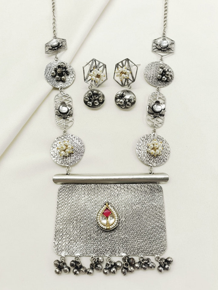 Qalbi Ruby Oxidized Necklace Set