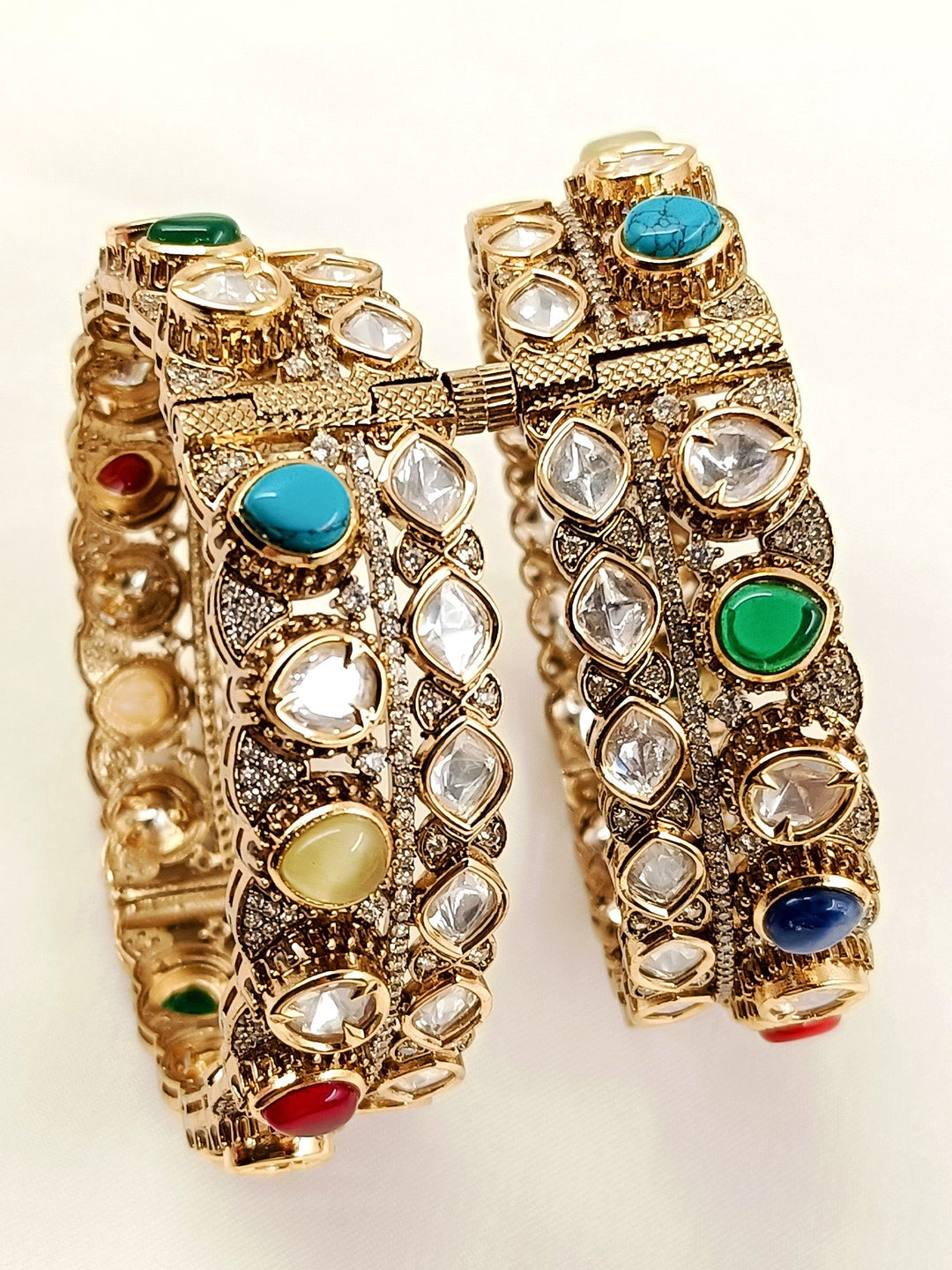 Manvita Multi Colour Victorian Bangles - Antique Gold-Plated