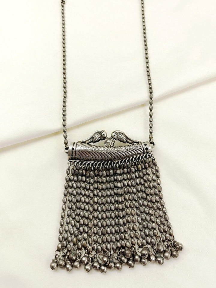 Rakshita Plain Oxidized Neckpiece - Silver Brass Necklace