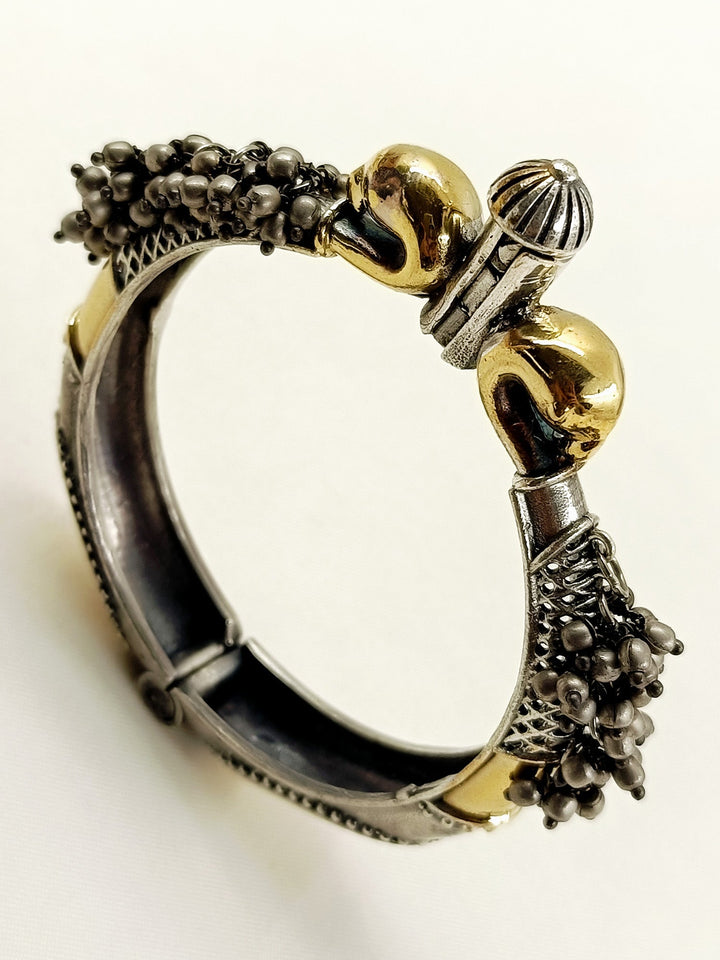 Fayza Two Tone Oxidized Kada - Silver Plating