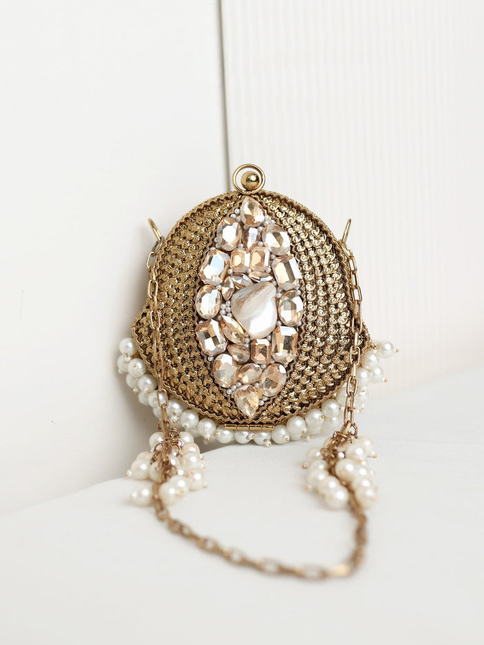Aadya Golden Mini Metal Clutch