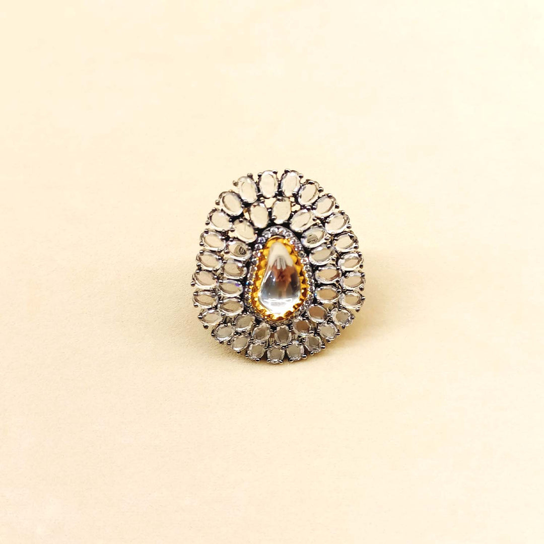 Ahalya Diamonds Gold & Rhodium Plated Victorian Ring