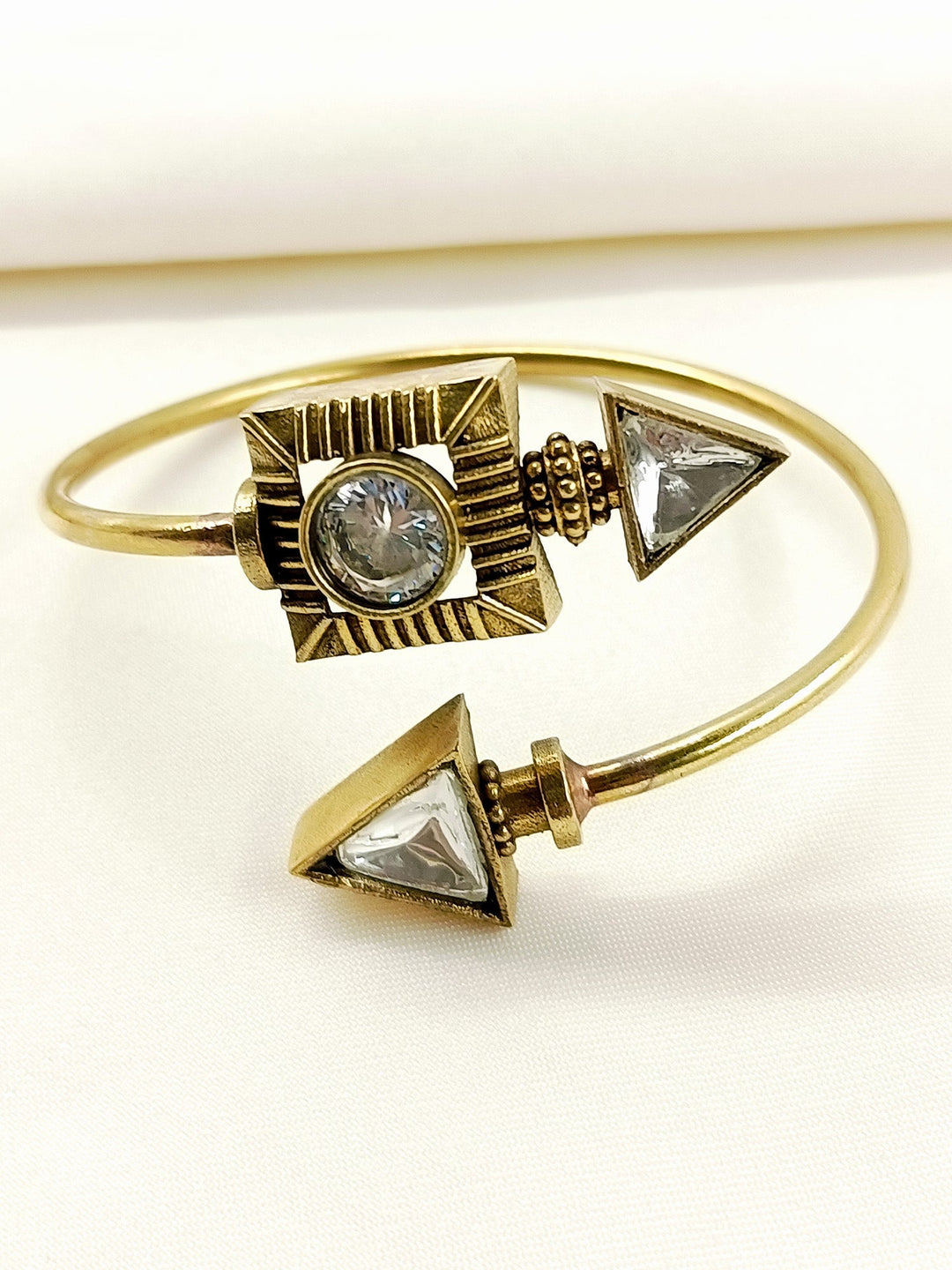 Piyush White Men’s Geometric Crystal Bracelet - Antique Gold