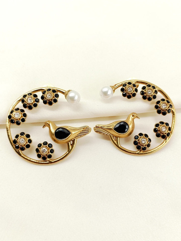 Sri Black Boutique Earring - Antique Gold-Plated Stone