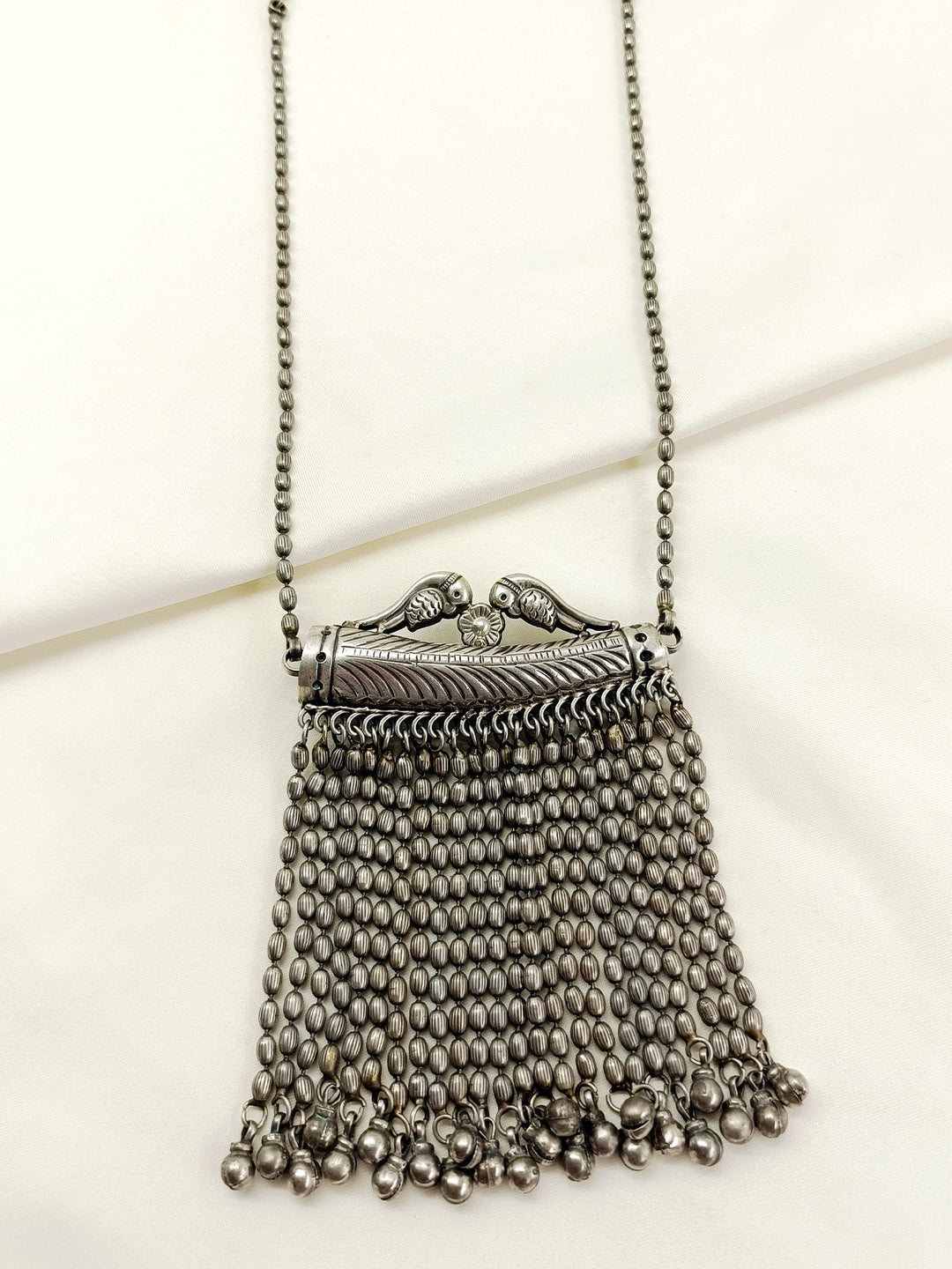 Rakshita Plain Oxidized Neckpiece - Silver Brass Necklace