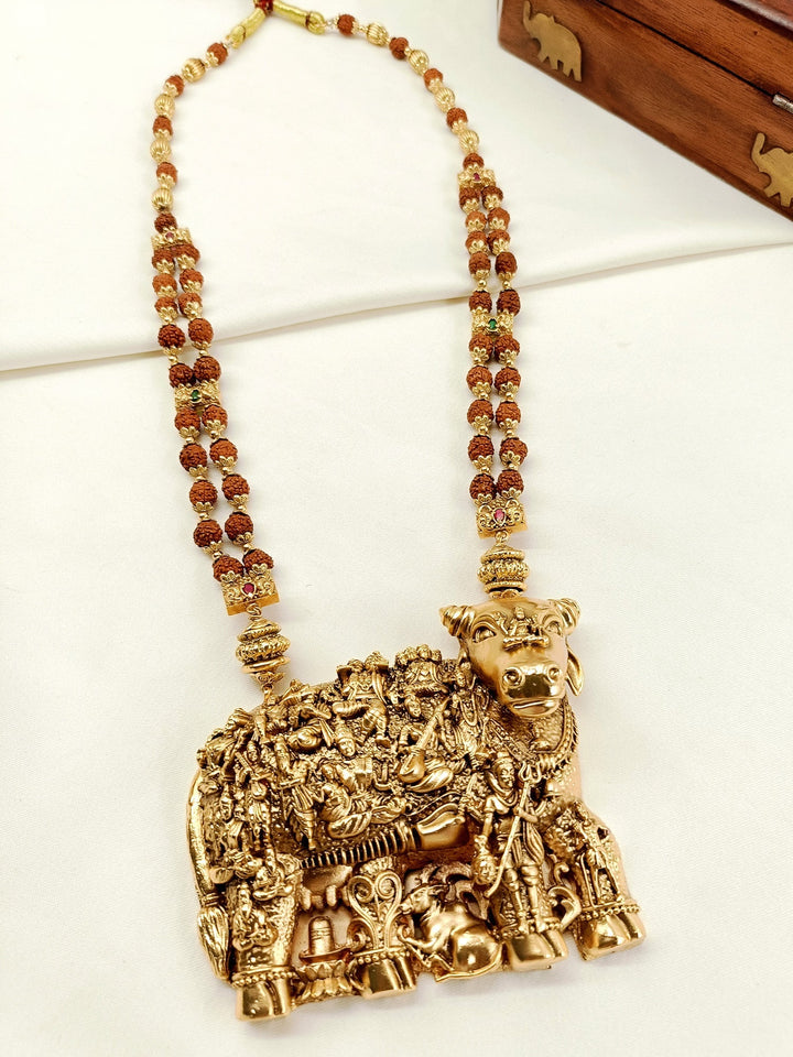 Nandi Ji Golden Groom Rudraksh Neckpiece - Antique
