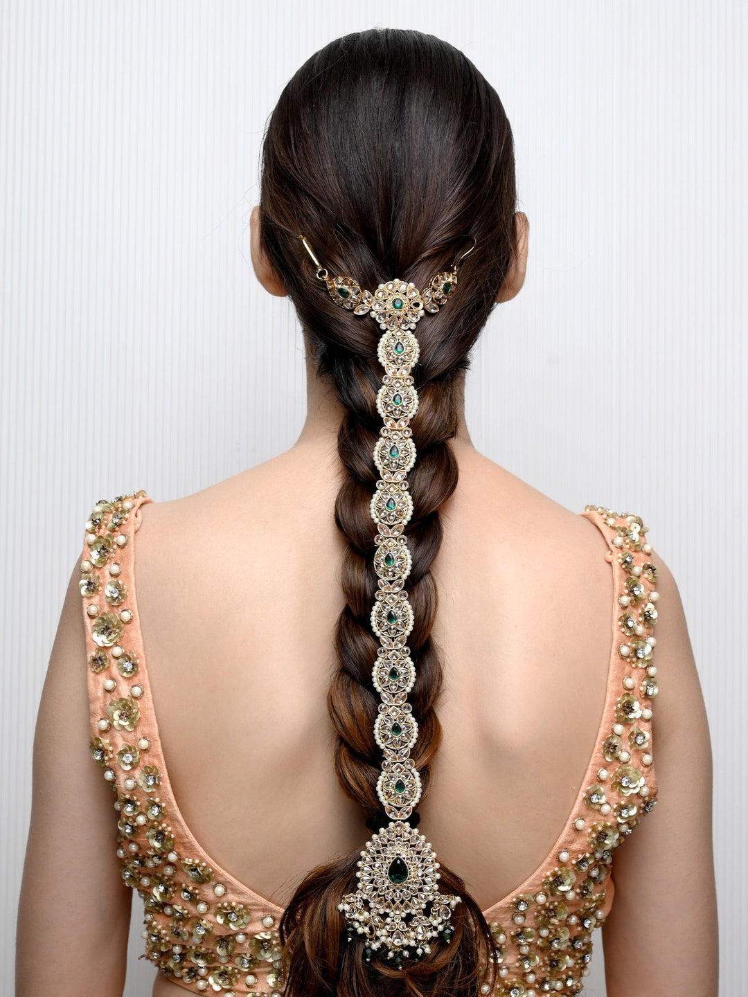 Kumari Green Braid Accessories In Polki