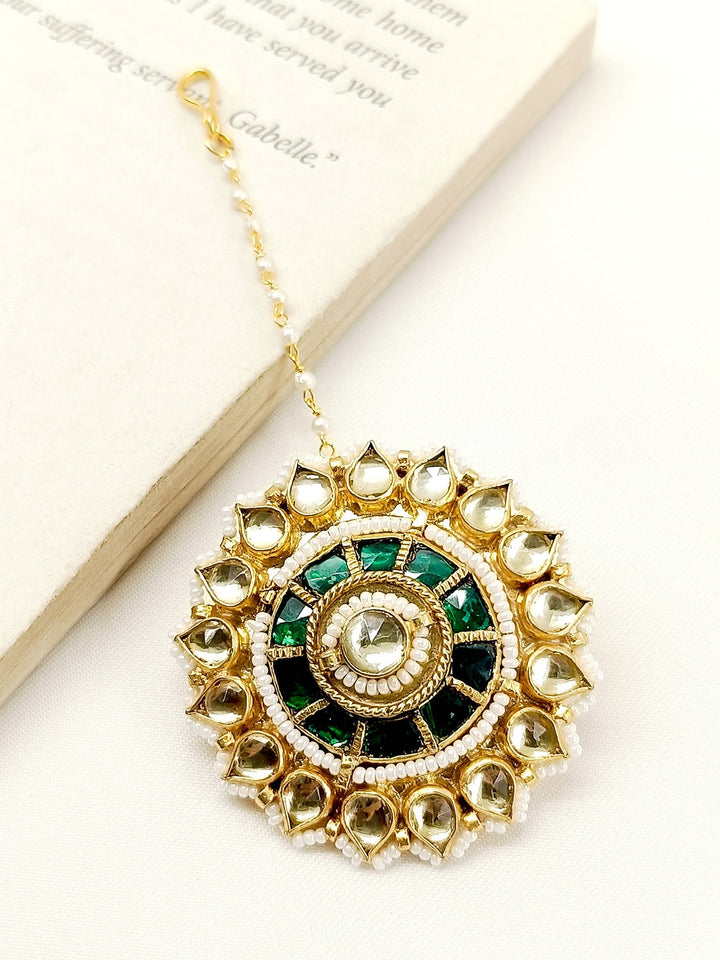 Azill Green Gold Plated Kundan Borla