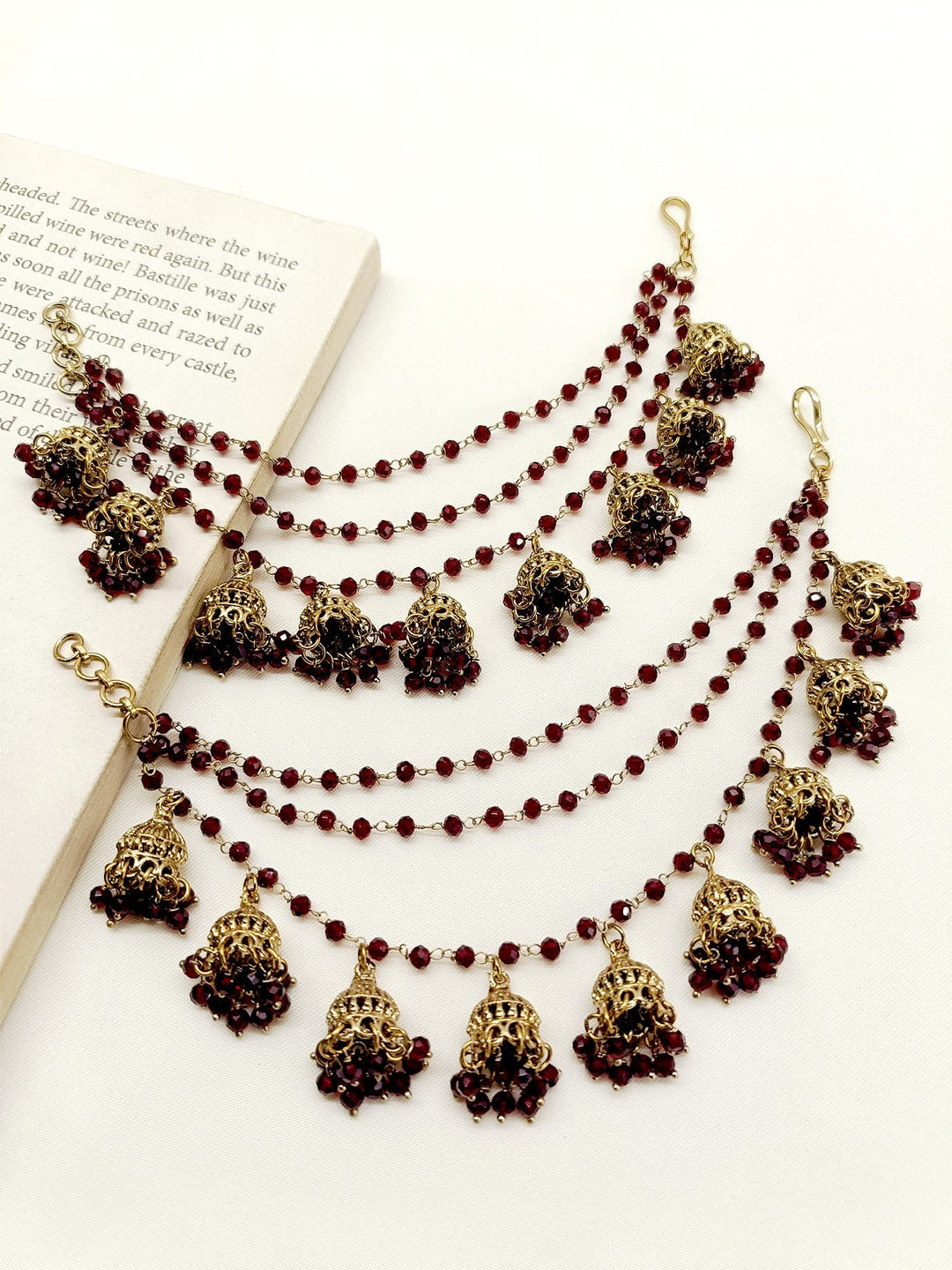 Geetika Maroon Traditional Ear Chain