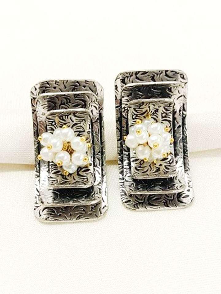 Chandrea White Pearl Oxidized Tops