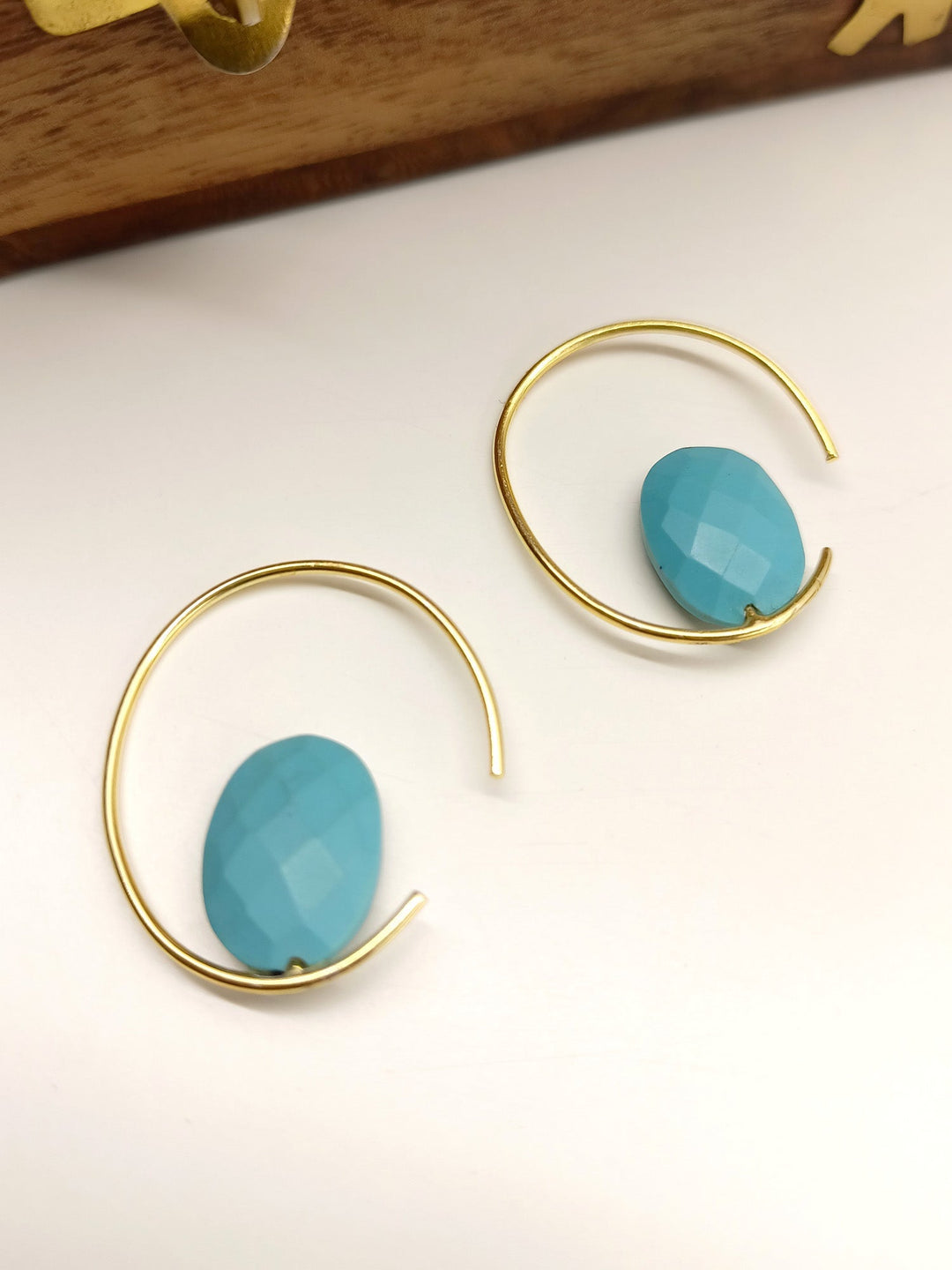 Pankti Firozi Gold Plated Western Hoops