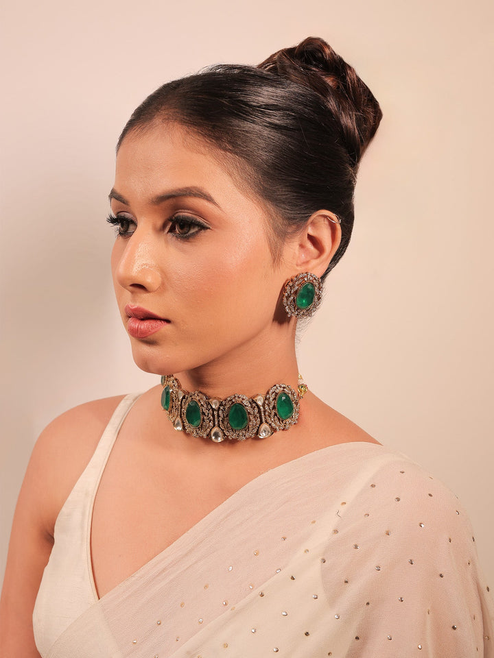 Pavitra Green Victorian Choker Set - Bridal Necklace