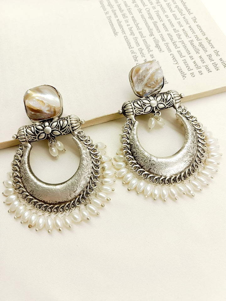 Neeru Cream Oxidized Earrings