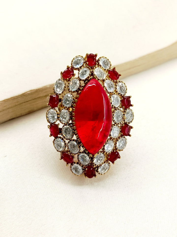 Geolina Maroon Kundan Finger Ring