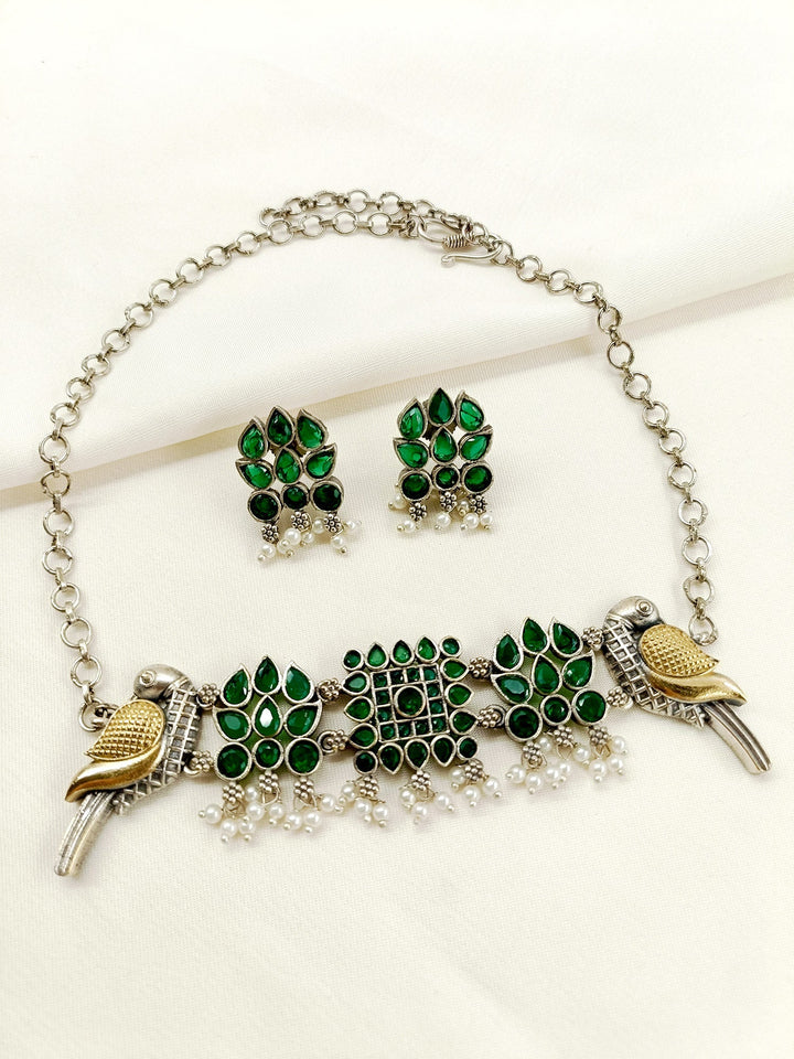 Annette Green Peacock Oxidized Choker Set