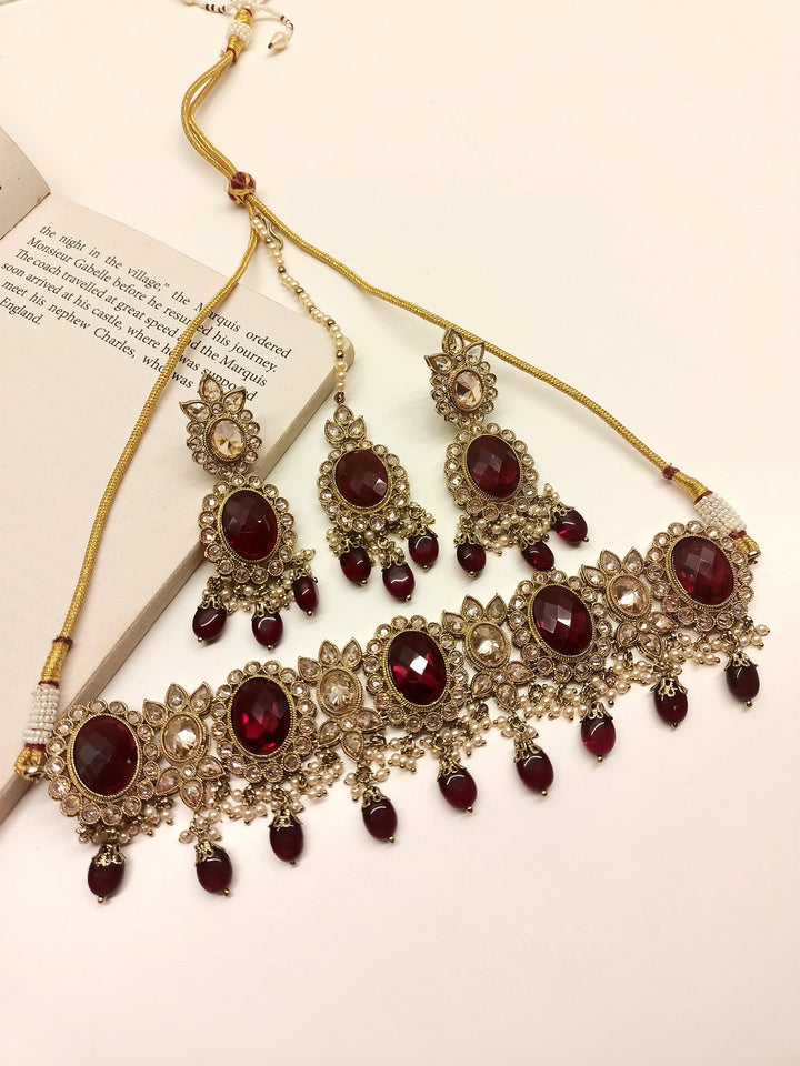 Aadhya Maroon Polki Choker Set