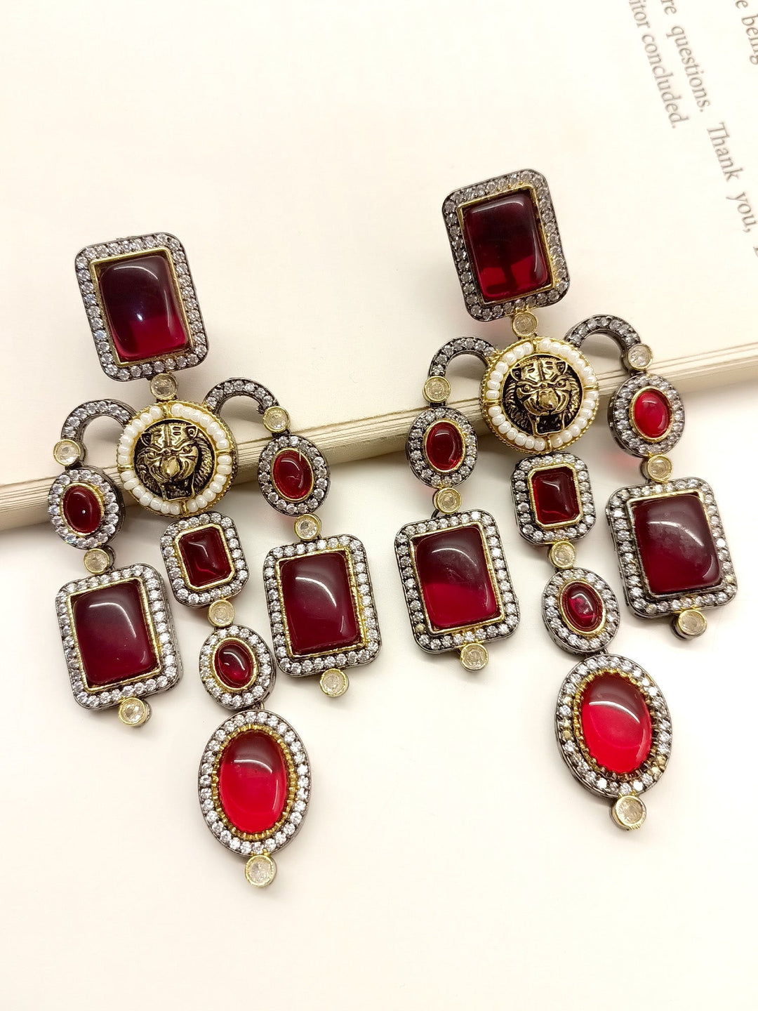 Charlotte Maroon Long Victorian Earrings