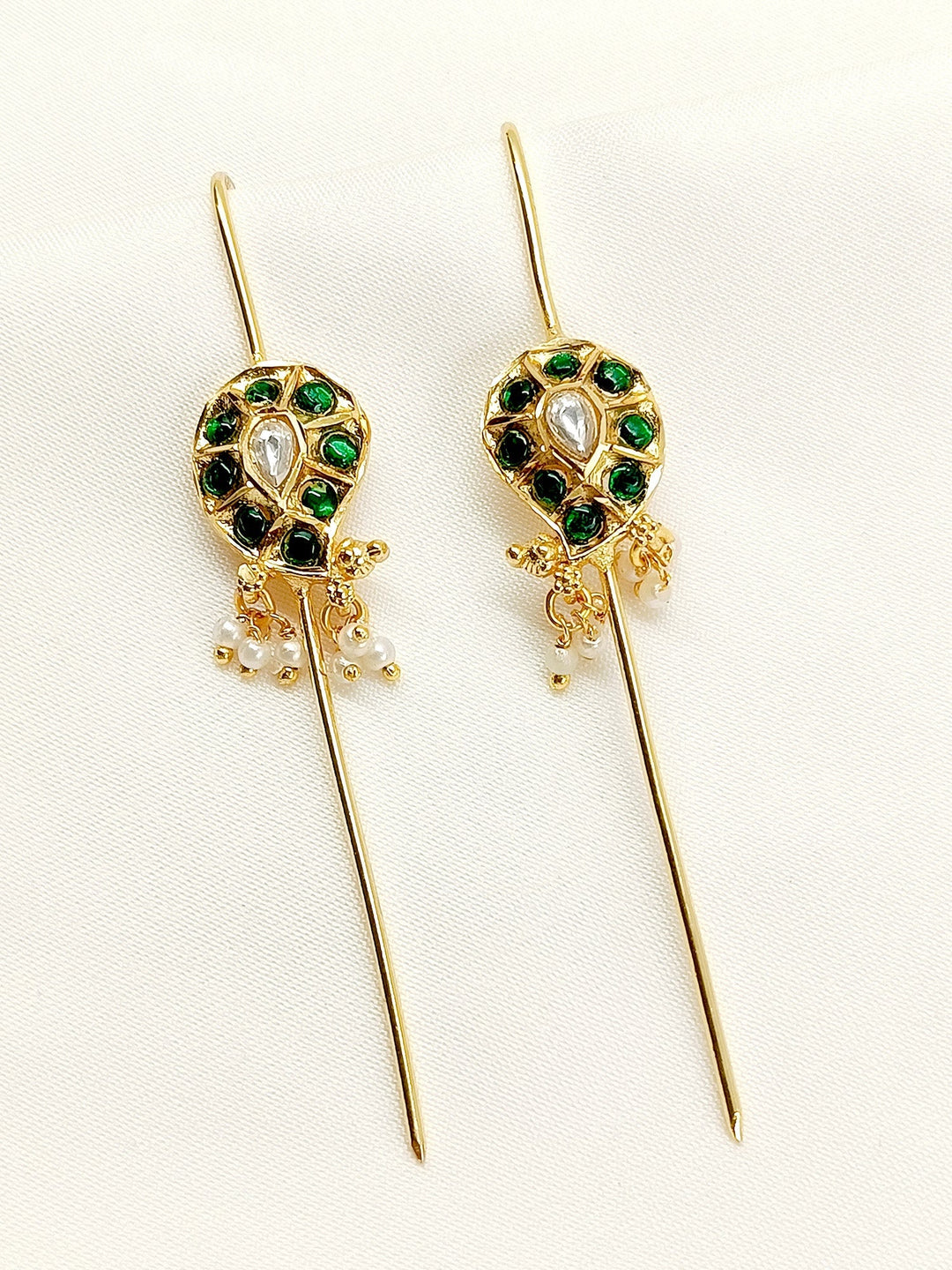 Nirvana Green Gold Plated Kundan Ear Cuff [ Price is for Pair ]