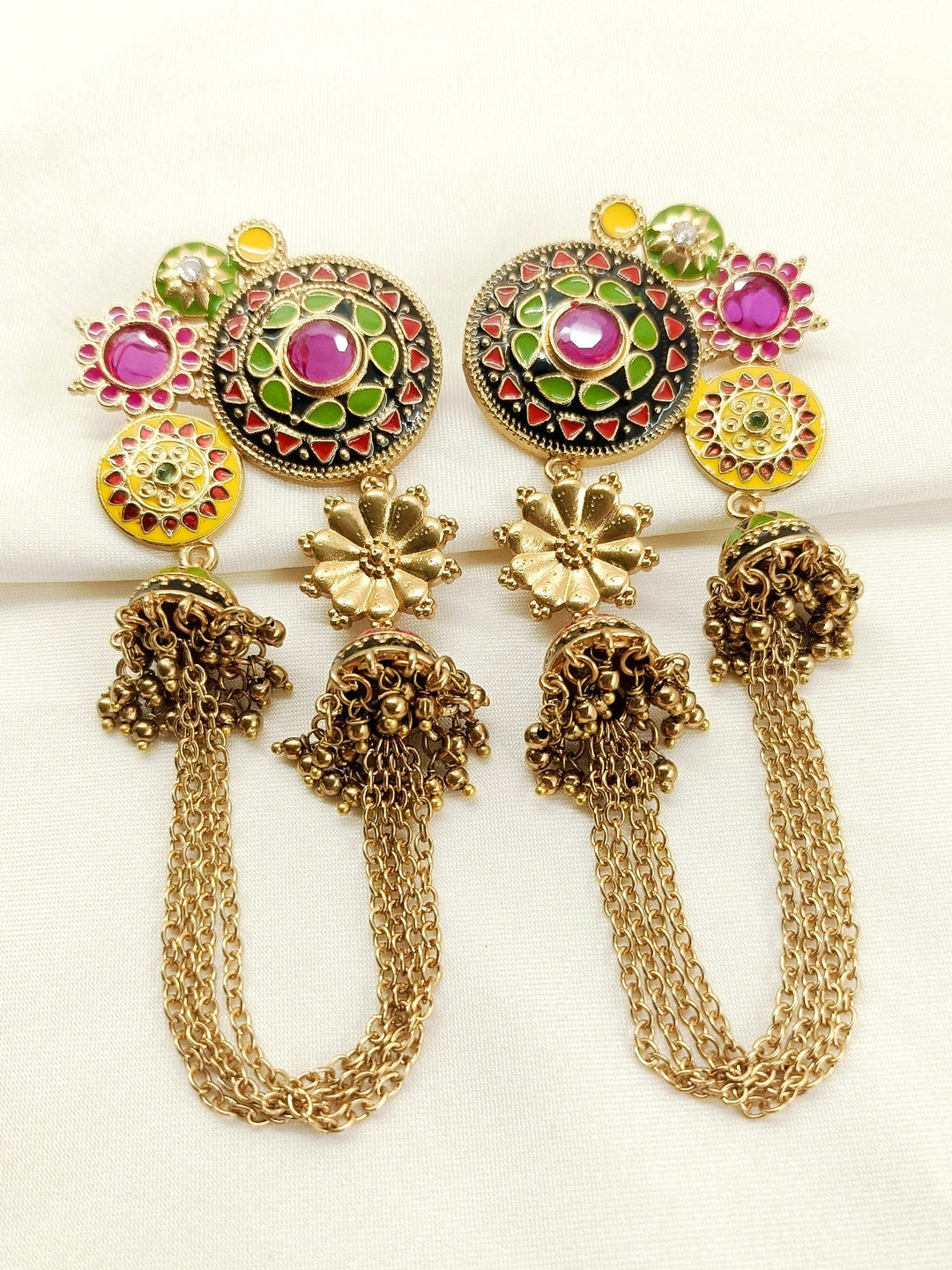 Fulwari Multi Colour Oxidized Earring - Antique Gold-Plated