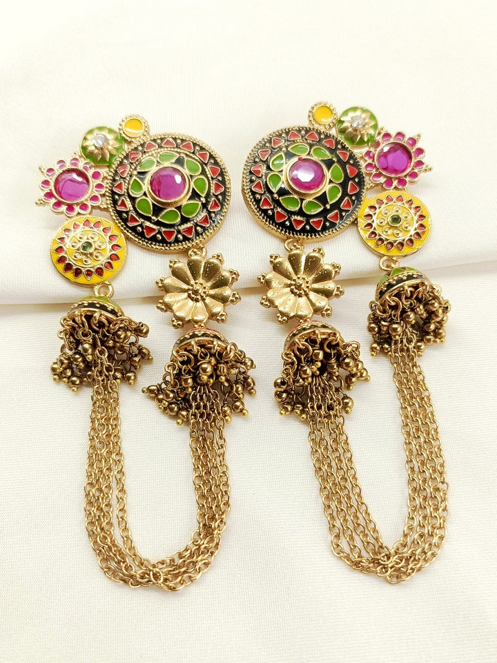 Fulwari Multi Colour Oxidized Earring - Antique Gold-Plated
