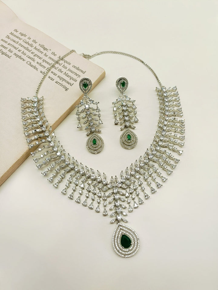 Minakshi Emerald American Diamond Necklace Set