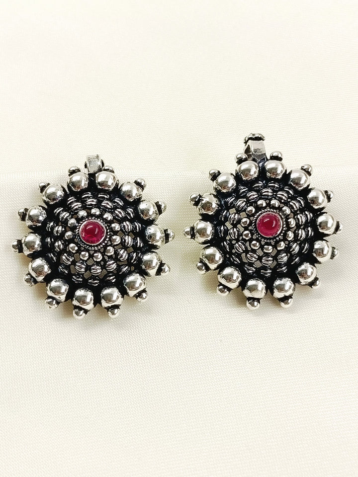 Rebel Ruby Surya Mandala Rava Clip Oxidized Cuff Pair